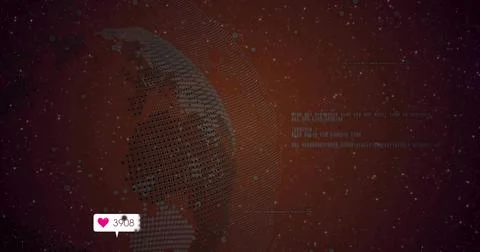 Rotating dotted globe visualizing data points on screen, with grid lines and Stock Illustration