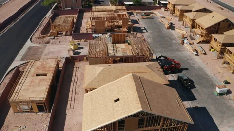 Rotating Drone aerial view of Las Vegas residence  houses under construction Stock Footage 197392685