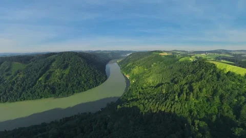 Rotating Drone Panorama over Danube Valley near Schlögener Schlinge Austria Stock-Footage 345022697