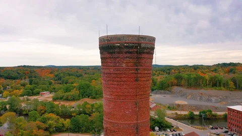 Rotating Drone Shot Around Old Mill Building In Downtown Dover New Hampshire Video stock 128193608