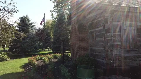 Rotating drone shot of Herr Cabin at Memorial Park in Lebanon IN Stock Footage 113527406