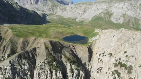 Rotating Drone Shot of a High-Altitude Mountain Lake Stock Footage 303399288
