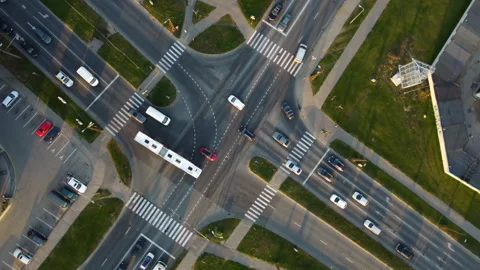 Rotating Drone Shot Over Riga Bridge Traffic Video stock 312863561