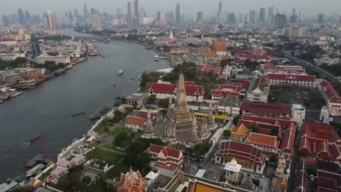 Rotating drone shot of Wat Arun temple, Bangkok, Thailand 4K Stock Footage 234098352