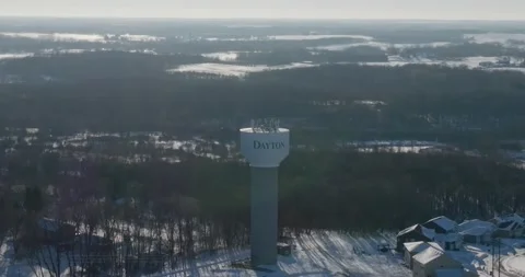 Rotating Drone Shot Of Water Tower In Winter Dayton Minnesota Stock Footage 228894014