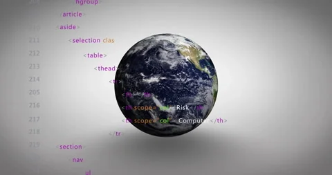 Rotating Earth with animated HTML code overlay Stock Footage 303616694