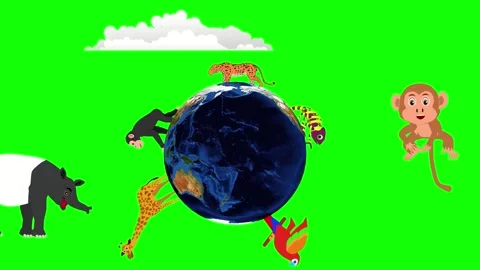Rotating Earth animation with wild animals Stock Footage 320834185