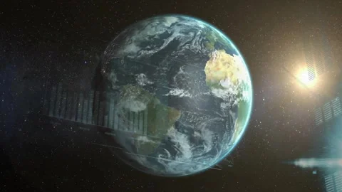 Rotating Earth with bar graph animation on space background Stockbeeldmateriaal 304867887