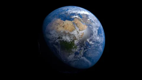 Rotating Earth with Clouds and City Lights Against a Black Background - Looping Stock Footage 84291530