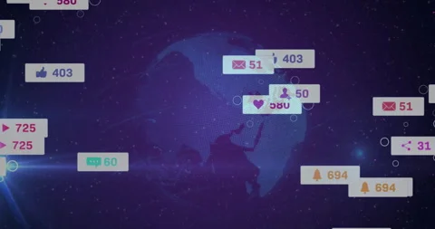 Rotating Earth in cosmos visualizing notifications, cursors refreshing, counts Stock Footage 314791272