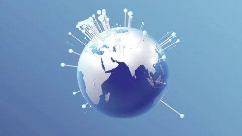 Rotating earth with dancing pins showing cities. 3D rendering. Loopable footage Stock Footage 88714818