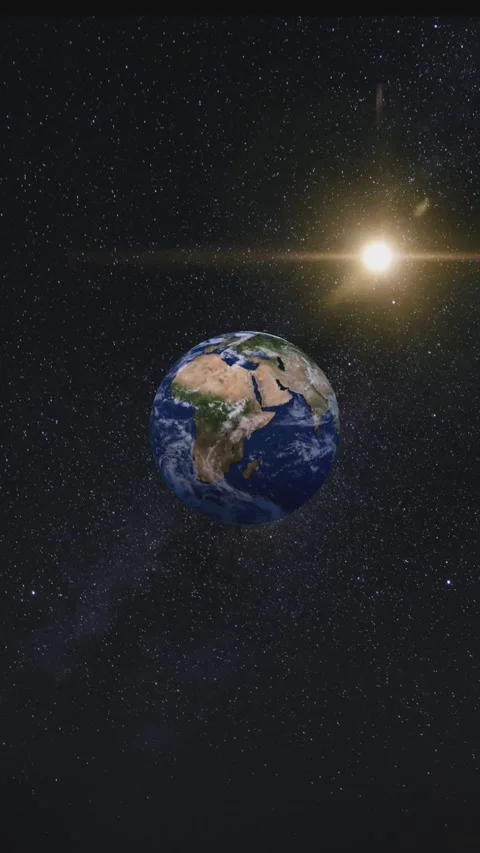 Rotating Earth in Deep Space with Sun Glowing in the Background Stock Footage 327060501