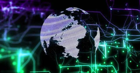 Rotating Earth with digital network connections image over dark background Illustrazione stock