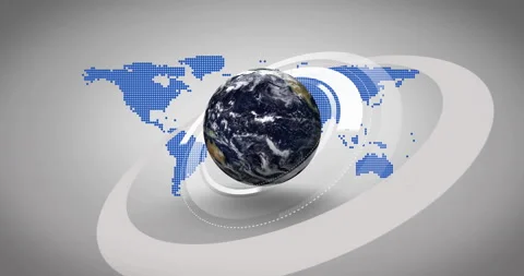 Rotating Earth with digital world map and circular elements animation Stock Footage 304573684