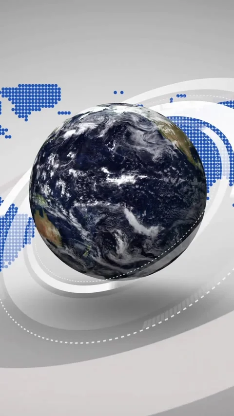 Rotating Earth with digital world map and circular elements animation Stock Footage 320034788