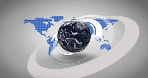 Rotating Earth with digital world map and circular elements animation Stock Footage 329850871