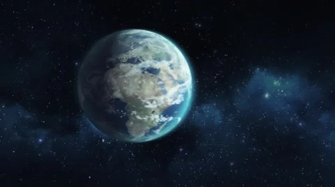 Rotating Earth flying by in space Stock Footage 52578194