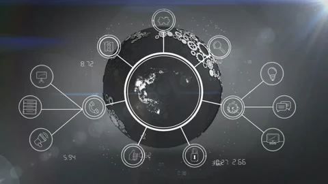 Rotating Earth with global network and data processing animation Video stock 304406669