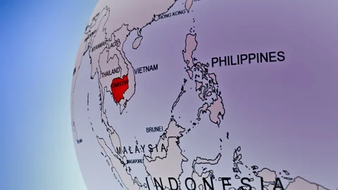 Rotating Earth Globe Approaches Cambodia  Stock Footage 314452011