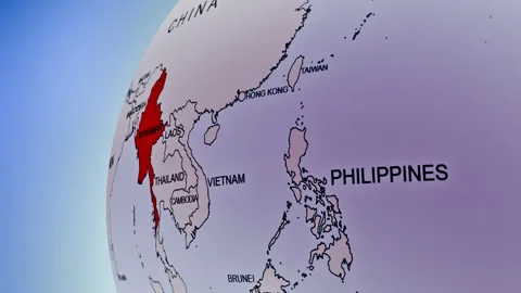 Rotating Earth Globe Approaches Myanmar  Stock Footage 314459310