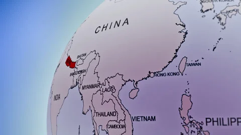 Rotating Earth Globe Approaches Nepal  Stockbeeldmateriaal 314459317