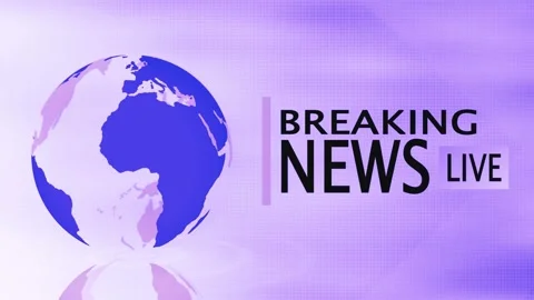 Rotating earth globe with breaking news live text on purple background Stock-Footage 335953213