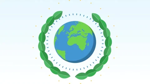 Rotating Earth globe framed by a turning green laurel wreath ring 스톡 동영상 348618582