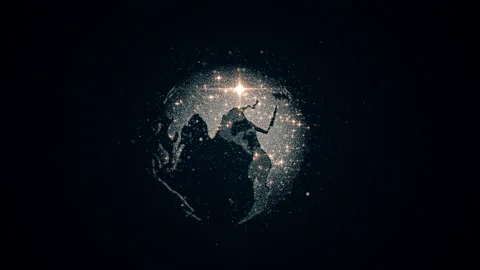 Rotating Earth Globe with glitters and shining stars Video stock 145195561