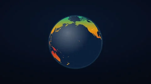 Rotating earth globe heat map with thermal color gradient and grid Stock Footage 345641637