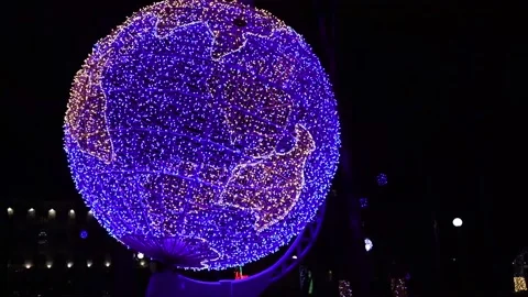 Rotating Earth, globe with luminous blue lights. 库存影片 145838627