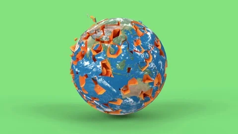 Rotating earth globe in minimal style. Shattered Earth planet on background Stock Footage 125263123