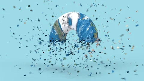Rotating earth globe in minimal style. Shattered Earth planet on background Video stock 126293040
