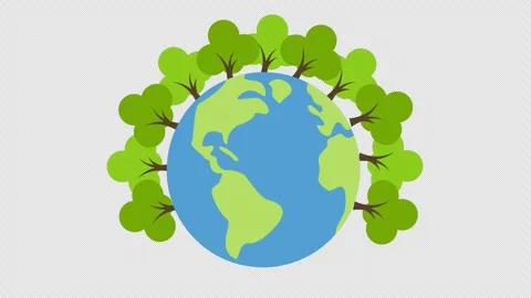 Rotating Earth Globe Surrounded by Green Trees Eco Animation Stock Footage 324066718