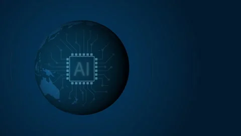 Rotating Earth with a glowing AI microchip Stock-Footage 348132251