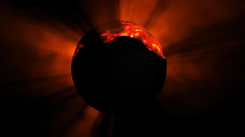 Rotating earth made from lava with ray of light Stock Footage 1034124