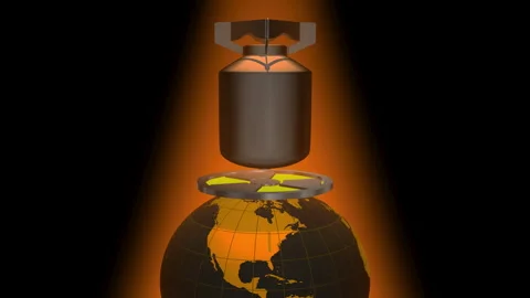 Rotating Earth, nuclear bomb, and nuclear symbol. Stock Footage 346722044