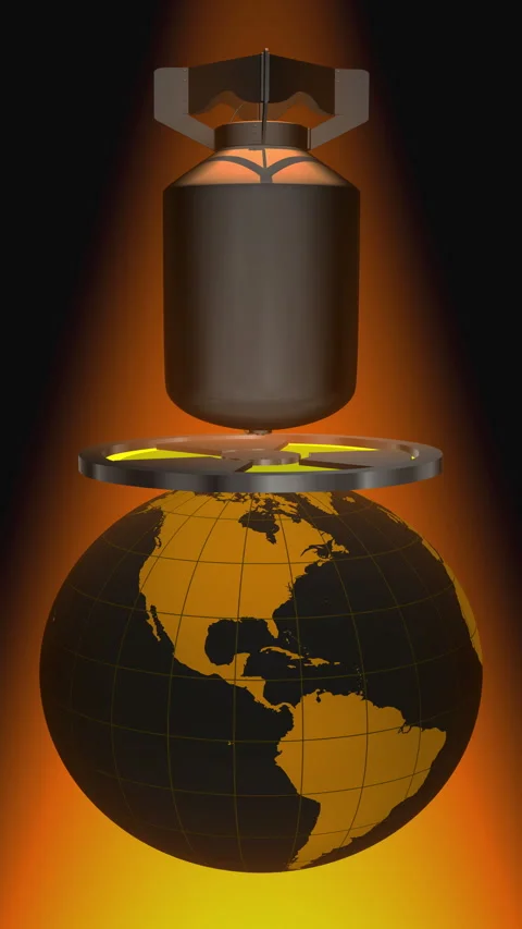 Rotating Earth, nuclear bomb, and nuclear symbol. Stock Footage 346722099