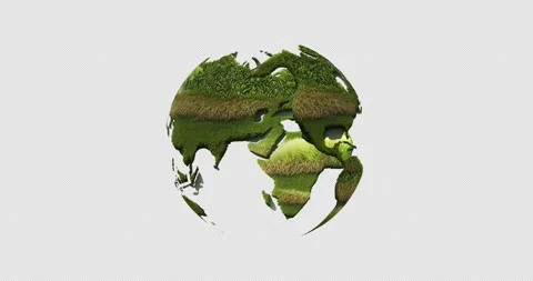 Rotating Earth planet globe made of grass on a transparent background. Stock Footage 265179048