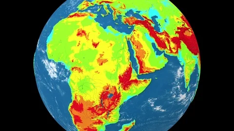 Rotating Earth planet isolated on black background. Topographic relief Stock Footage 126293059