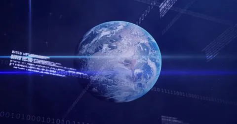 Rotating Earth-like planet showing clouds and continents in orbit, with blue  Stock Photos