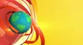 Rotating earth with red and orange circles on yellow background, loop HD Footage