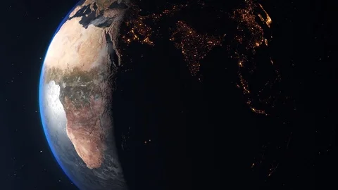 Rotating Earth in the space. Visible dark side to bright side. View from space. Stock Footage 126026672