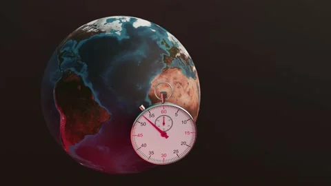 Rotating Earth with stopwatch. Global warming concept Stock Footage 169678487