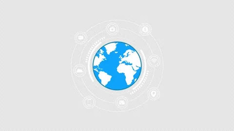 Rotating Earth with Technology Icons with Transparent Background Video stock 345836907