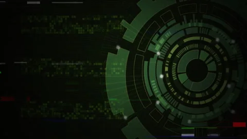 Rotating elements and data processing in futuristic green digital interface Stock Footage 305814406
