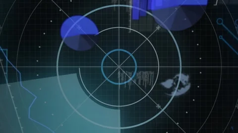 Rotating elements and data processing on radar screen, creating animation Stock Footage 314616867