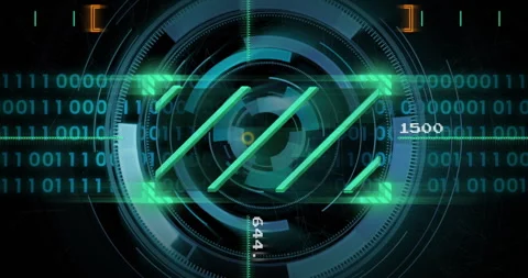 Rotating elements and digital interface in futuristic scanning and data Stock Footage 303740121
