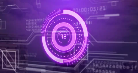 Rotating elements and numbers animation over circuit background, futuristic Stock Footage 303739662