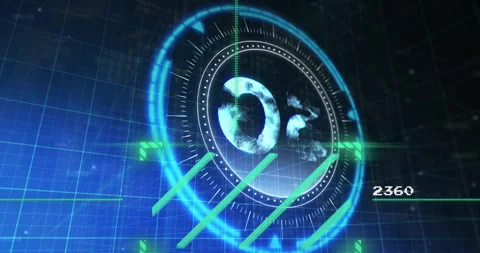 Rotating elements and numbers in digital interface, futuristic technology Stock Footage 304022014