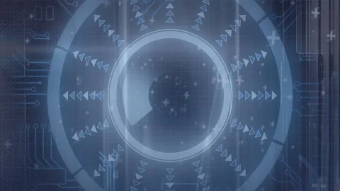 Rotating elements in futuristic circular interface, digital technology animation Video stock 303793768